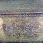 Vintage brass coal box Top Front embossed